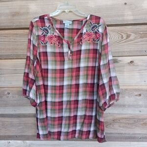 Catherines Plaid Floral Blouse